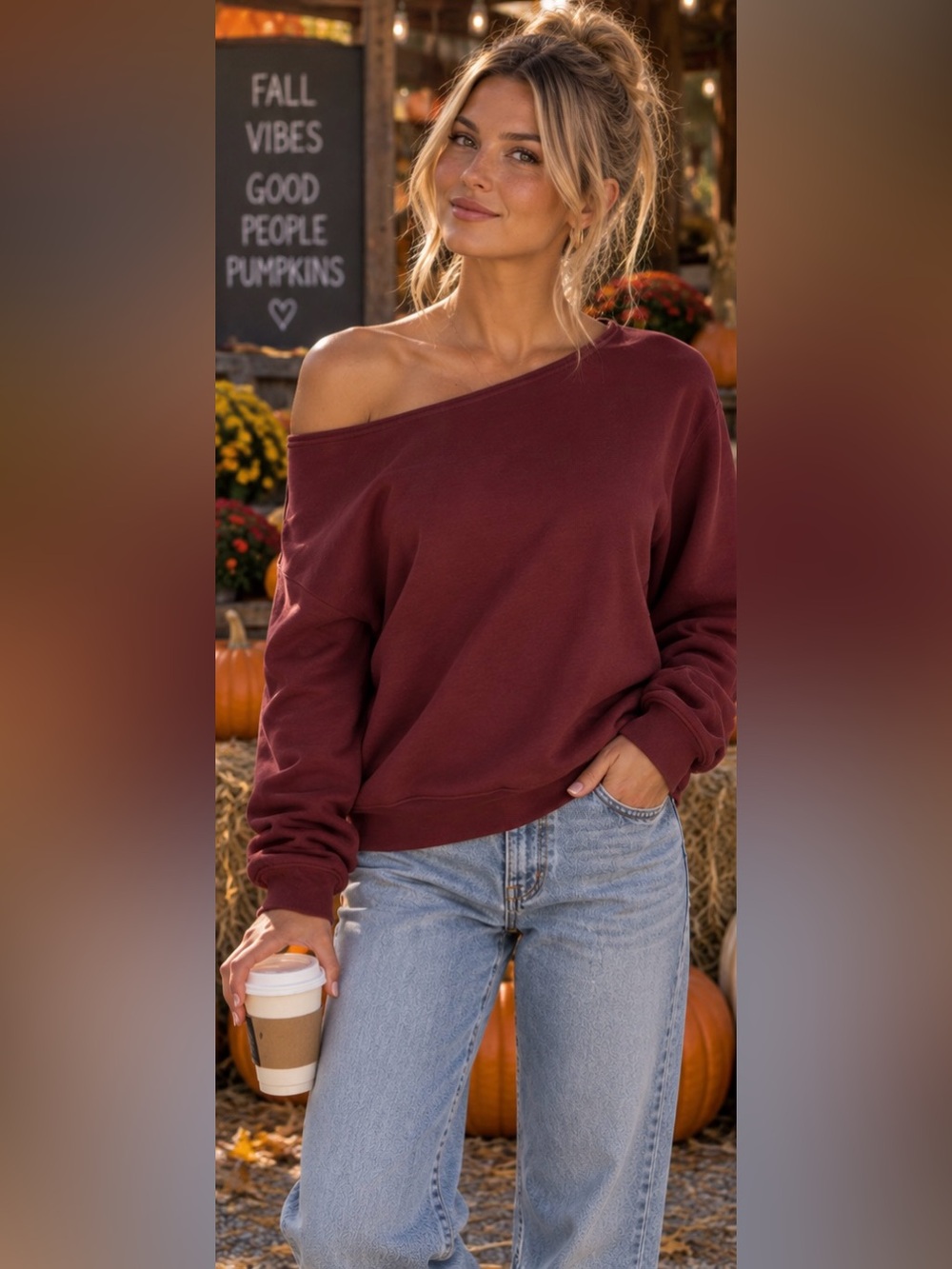 👻 wild fable Off-the-Shoulder Sweatshirt - Burgundy - XS - NWT 🏈
